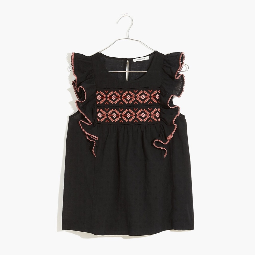 Madewell Embroidered Ruffle-Shoulder Tank Top
